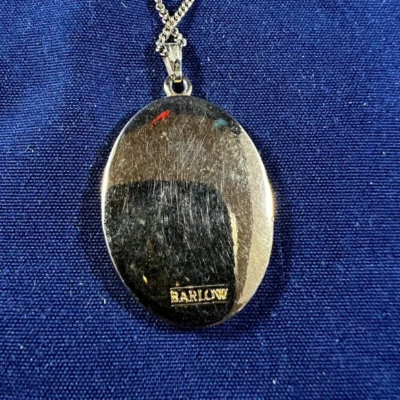 Vintage Barlow Hummingbird Pendant Necklace With Gold-Tone Chain & Oval Charm Si - Picture 3 of 4